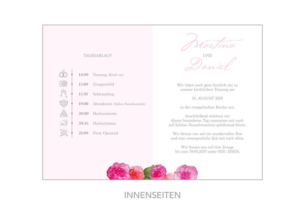 25x Hochzeitseinladung „Rose“ • DIN A6 • personalisierbar