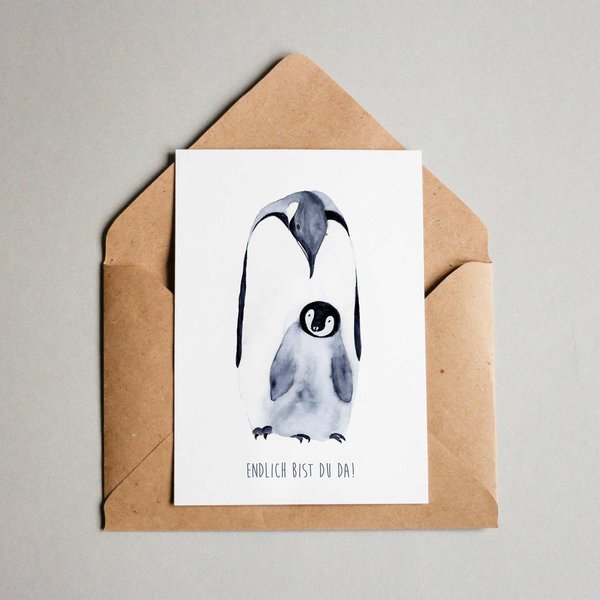 Grußkarte zur Geburt „Pinguin“ • DIN A6 • Illustration • Baby