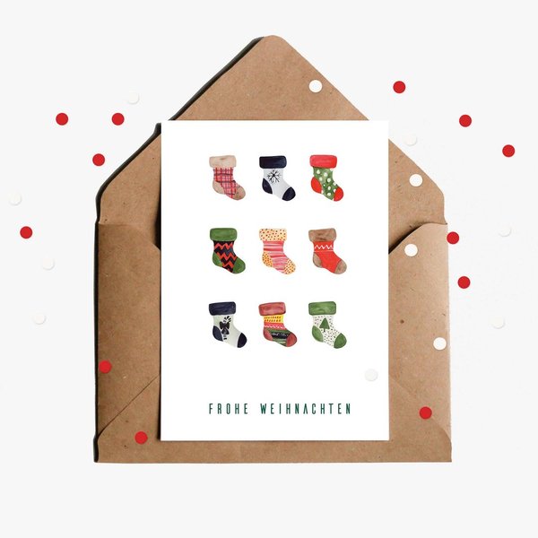 Weihnachtskarte „Socken“ • DIN A6 • Illustration • Weihnachten