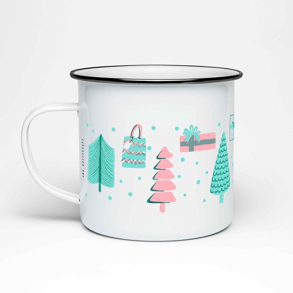 Emaille Tasse Weihnachtsbaum und Geschenke • Pastell Weihnachten • Special Edition