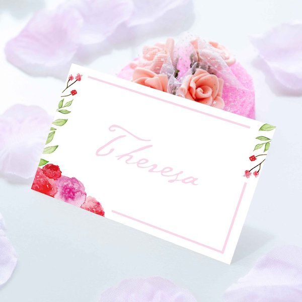 25x Namenskarten „Rose“ • DIN A7 • personalisierbar