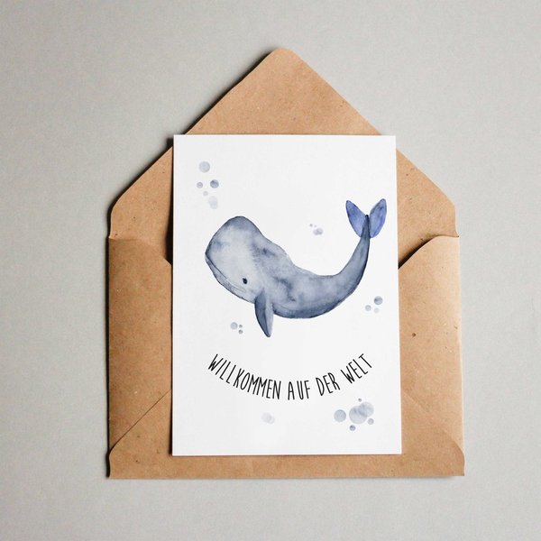 Grußkarte zur Geburt „Wal“ • DIN A6 • Illustration • Baby
